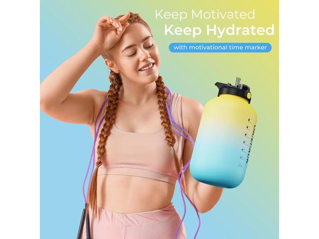 1 Gallon Water Bottle with Straw & Chug lid (optional), BPA Free 128oz Large Water Bottle with Motivational Time Marker and Handle Leak-proof Big Jug