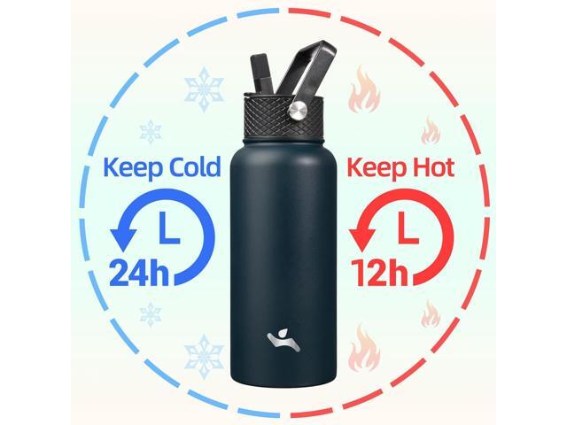 32 oz Insulated Water Bottle Stainless Steel Sport Bottles with 3 Lids,Navy Blue