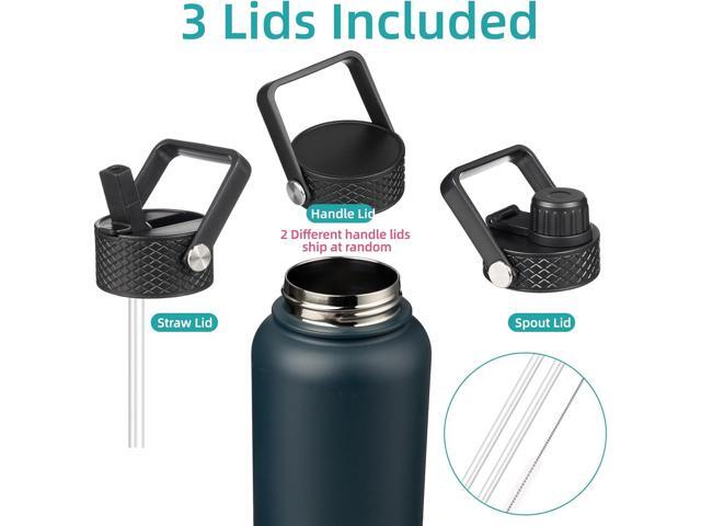 40oz Insulated Water Bottle Stainless Steel Sport Bottles with 3 Lids,Navy Blue