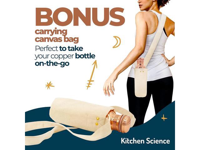 Copper Water Bottle (34oz/1000ml) w/a Carrying Canvas Bag 100% Pure Copper Bottle for Drinking Water Lab-Tested, Heavy Duty & Leak-Proof ...