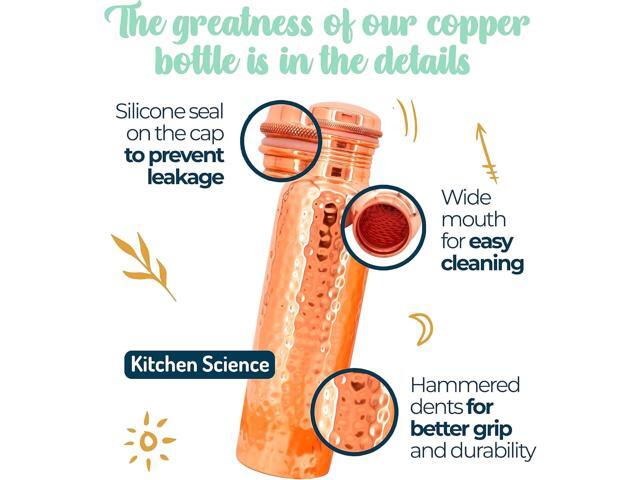 Copper Water Bottle (34oz/1000ml) w/a Carrying Canvas Bag 100% Pure Copper Bottle for Drinking Water Lab-Tested, Heavy Duty & Leak-Proof ...