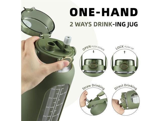 SIEROZUR 74oz Glass Water Bottle with Straw and Lid Large Gallon Water Jug with Silicone Sleeve and Handle 2.2 liter Wide Mouth Bottle with Time...