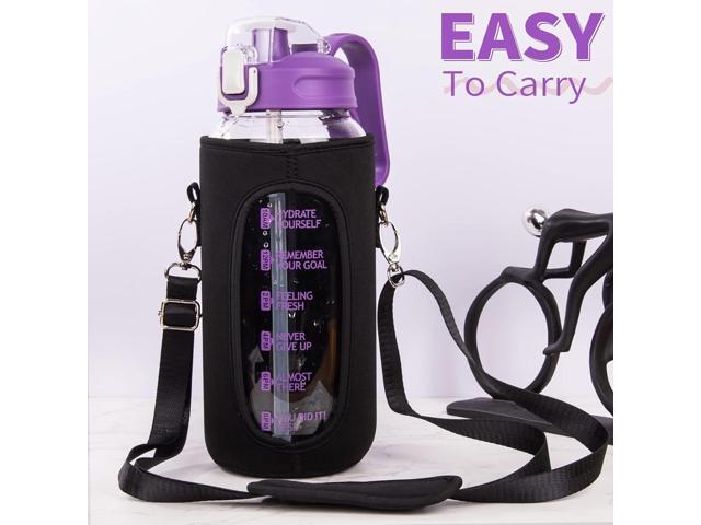 64 oz Motivational Glass Water Bottle with Straw & Time Marker Half Gallon Large Reusable Water Jug BPA-free Borosilicate Drinking Bottle with Flip...