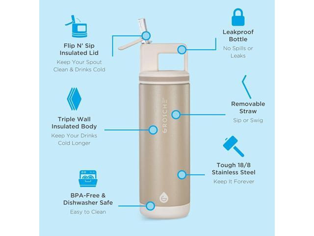 GROSCHE Alpine Flip n' Sip 20 oz Insulated Water Bottle - Stainless Steel, Leakproof Flask with Straw - Perfect for Gym, Travel & Outdoor Use -...