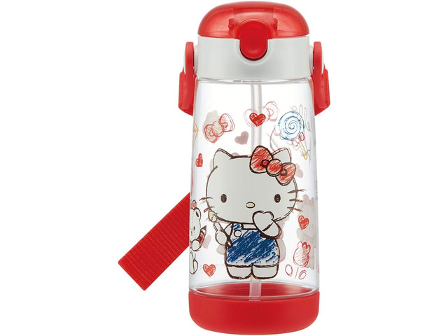 Skater PDSH5 Sanrio Hello Kitty Kids Water Bottle with Straw, Clear Bottle, 16.2 fl oz (480 ml), Silicone, Girls