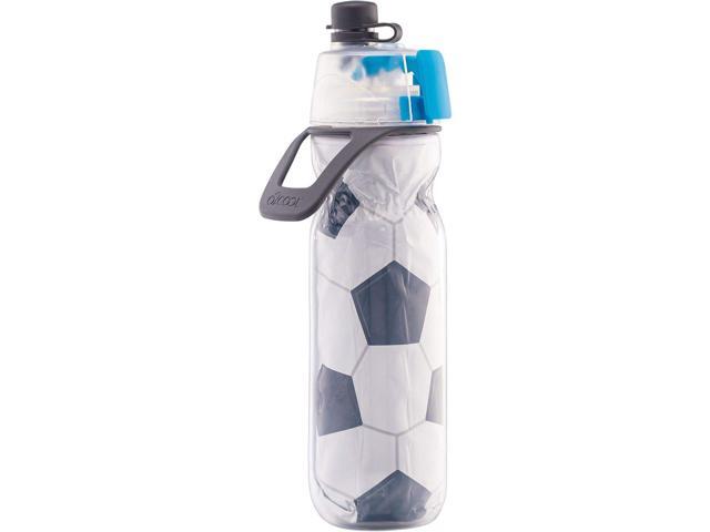 O2COOL Mist 'N Sip Misting Water Bottle 2-in-1 Mist And Sip Function With No Leak Pull Top Spout Reusable Sports Water Bottle - 20 oz (2 Pack Soccer)