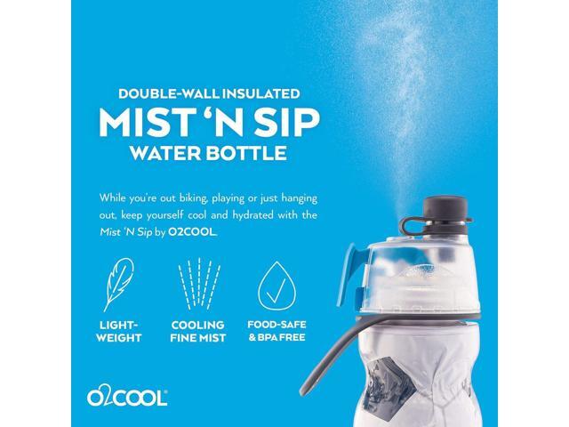 O2COOL Mist 'N Sip Misting Water Bottle 2-in-1 Mist And Sip Function With No Leak Pull Top Spout Reusable Sports Water Bottle - 20 oz (2 Pack Soccer)