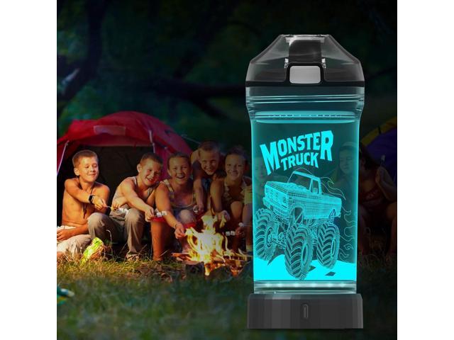 Lightzz Kids Water Bottle with 3D Glowing Monster Truck LED Light - 14 OZ Tritan BPA Free - Creative Ideal Travel Cup Car Race Gift for School Kid...