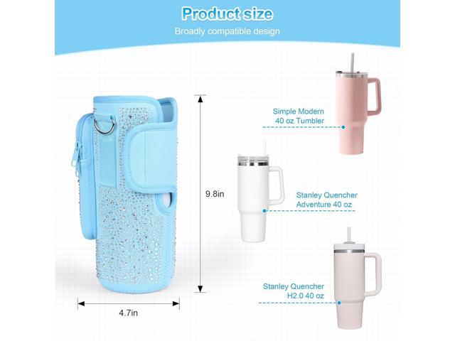 Bling Diamond Water Bottle Carrier Bag with Phone Pocket for Stanley 40/30 oz Tumbler with Card Holder,Neoprene Water Bottle Holder Pouch with...