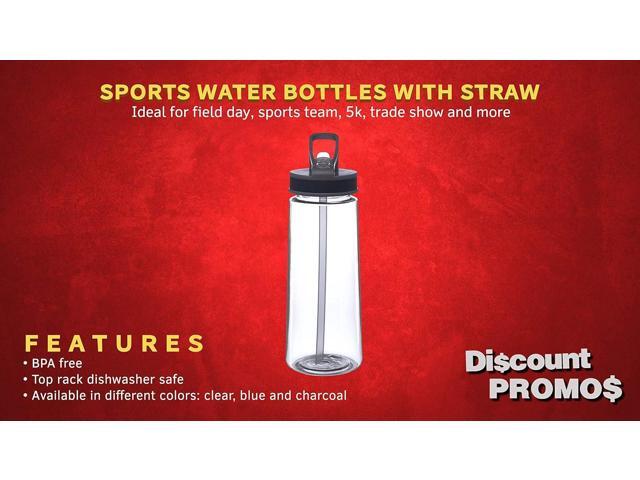 DISCOUNT PROMOS Plastic Sports Bottles with Spill Proof Lids 22 oz. Set of 10, Bulk Pack - Reusable, With Straw, Perfect for Gym, Outdoor Sports,...
