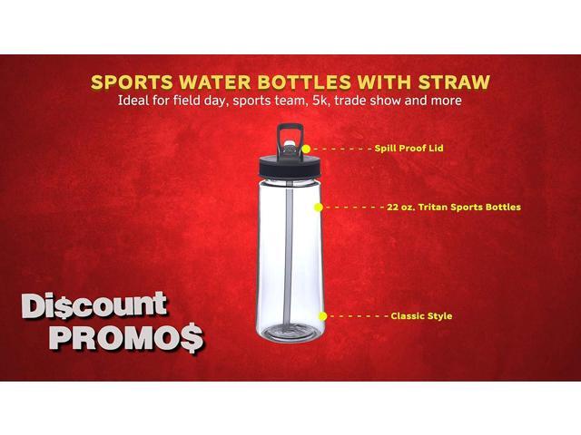 DISCOUNT PROMOS Plastic Sports Bottles with Spill Proof Lids 22 oz. Set of 10, Bulk Pack - Reusable, With Straw, Perfect for Gym, Outdoor Sports,...