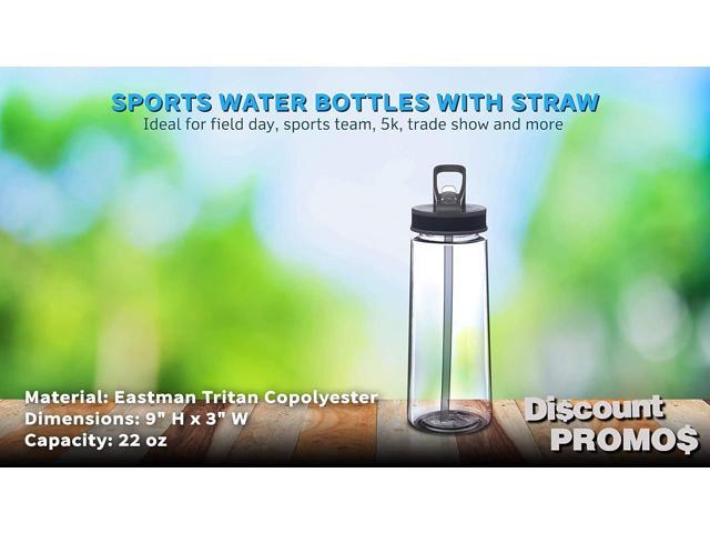 DISCOUNT PROMOS Plastic Sports Bottles with Spill Proof Lids 22 oz. Set of 10, Bulk Pack - Reusable, With Straw, Perfect for Gym, Outdoor Sports,...