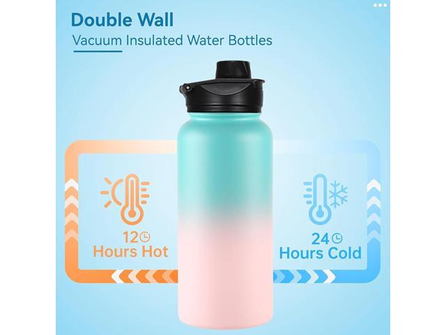 VEGOND 32 oz Insulated Water Bottle Bulk Stainless Steel Metal Water Bottles with Leak Proof Straw Lid & Spout Lid, Wide Mouth Double Walled Vacuum...