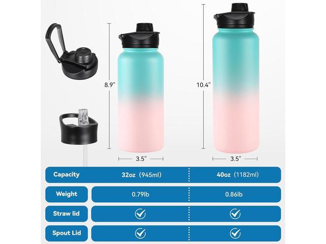 VEGOND 32 oz Insulated Water Bottle Bulk Stainless Steel Metal Water Bottles with Leak Proof Straw Lid & Spout Lid, Wide Mouth Double Walled Vacuum...