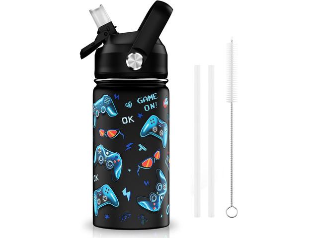 ACESAK 14oz Kids Insulated Water Bottle with Straw Lid 18/8 Stainless Steel