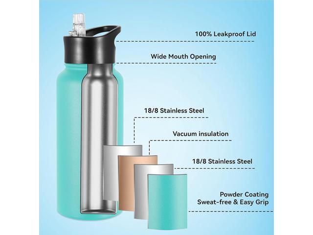 VEGOND 32 oz Insulated Water Bottle Bulk Stainless Steel Metal Water Bottles with Leak Proof Straw Lid & Spout Lid, Wide Mouth Double Walled Vacuum...