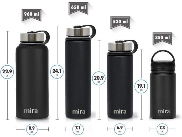 MIRA 32 oz Insulated Water Bottle - Stainless Steel Sports Flask with 2 Lids (Straw & Handle) - Cold Drink Thermos - Black