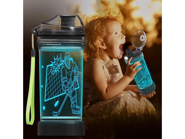 Lightzz Kids Water Bottle with 3D Glowing Hockey LED Light - 14 OZ Tritan BPA Free - Creative Ideal Travel Cup Gift for School Kid Boy Child...
