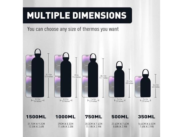 Small Water Bottles 12 oz with Handle Lid and Carabiner, Mini Insulated Water Bottle Double Wall Vacuum Leakproof for Kids/Adults (Black)