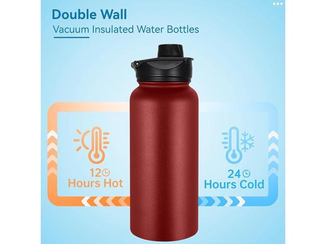 VEGOND 32 oz Insulated Water Bottle Bulk Stainless Steel Metal Water Bottles with Leak Proof Straw Lid & Spout Lid, Wide Mouth Double Walled Vacuum...