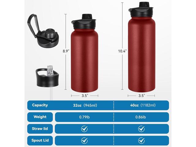 VEGOND 32 oz Insulated Water Bottle Bulk Stainless Steel Metal Water Bottles with Leak Proof Straw Lid & Spout Lid, Wide Mouth Double Walled Vacuum...