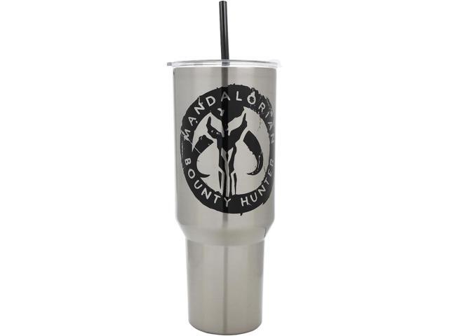 Bioworld Star Wars Mandalorian Mythosaur Skull Bounty Hunter Logo 40 Oz Silver Stainless Steel Tumbler