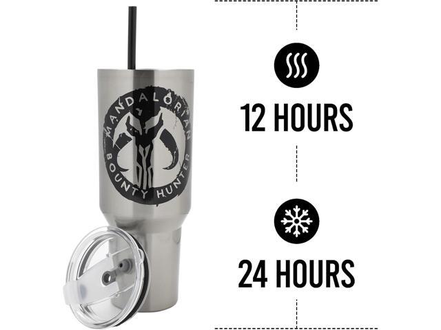 Bioworld Star Wars Mandalorian Mythosaur Skull Bounty Hunter Logo 40 Oz Silver Stainless Steel Tumbler