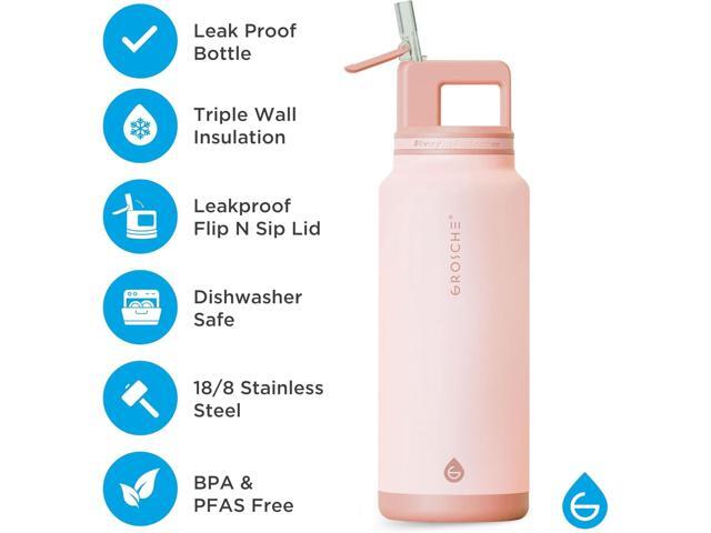 GROSCHE Alpine Flip n' Sip 40 oz Insulated Water Bottle - Stainless Steel, Leakproof Flask with Straw - Perfect for Gym, Travel & Outdoor Use -...