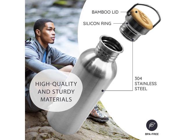 Bambaw Stainless Steel Water Bottles 32 oz, Non-insulated Single Wall Metal Water Bottle Stainless Steel, Reusable & Eco Friendly, Dishwasher Safe ...
