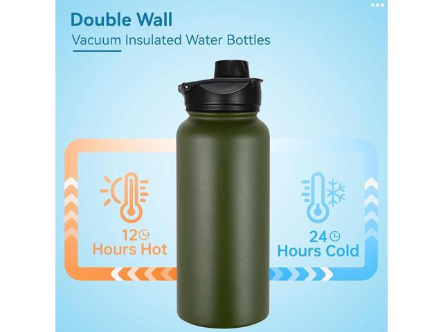 VEGOND 32 oz Insulated Water Bottle Bulk Stainless Steel Metal Water Bottles with Leak Proof Straw Lid & Spout Lid, Wide Mouth Double Walled Vacuum...