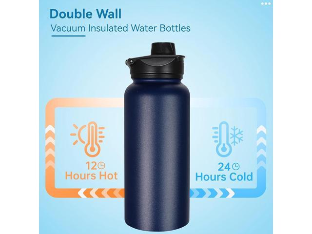 VEGOND 32 oz Insulated Water Bottle Bulk Stainless Steel Metal Water Bottles with Leak Proof Straw Lid & Spout Lid, Wide Mouth Double Walled Vacuum...