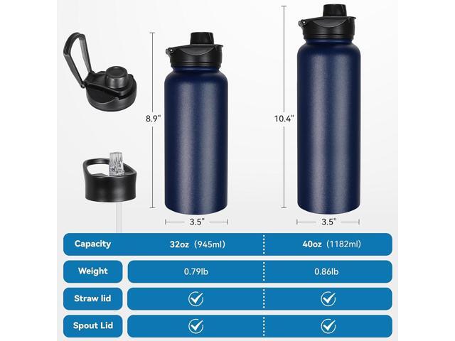 VEGOND 32 oz Insulated Water Bottle Bulk Stainless Steel Metal Water Bottles with Leak Proof Straw Lid & Spout Lid, Wide Mouth Double Walled Vacuum...