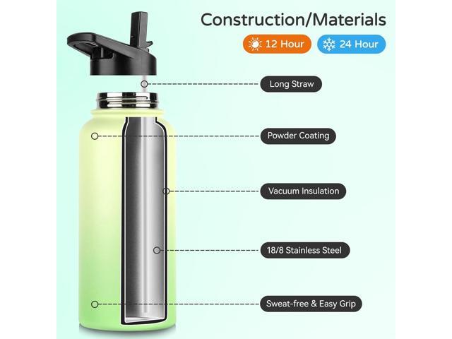DOMICARE 32 oz Insulated Water Bottle Bulk, Vacuum Insulated Stainless Steel Sports Water Bottle with Straw Lid & Spout Lid, Leakproof, Reusable -...
