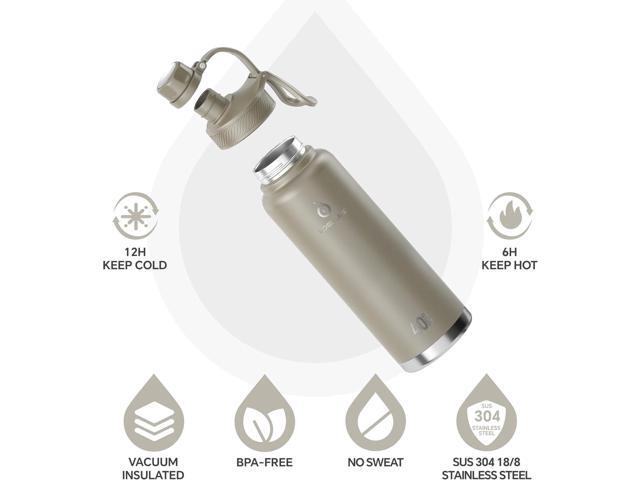 IDEUS Insulated Stainless Steel Water Bottle with 2 Leak-Proof Lids, Thermal Water Flask for Hiking Biking, 40oz, Celadon