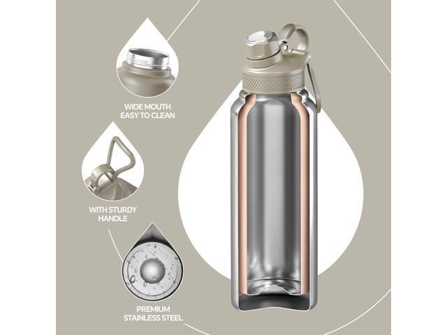 IDEUS Insulated Stainless Steel Water Bottle with 2 Leak-Proof Lids, Thermal Water Flask for Hiking Biking, 40oz, Celadon