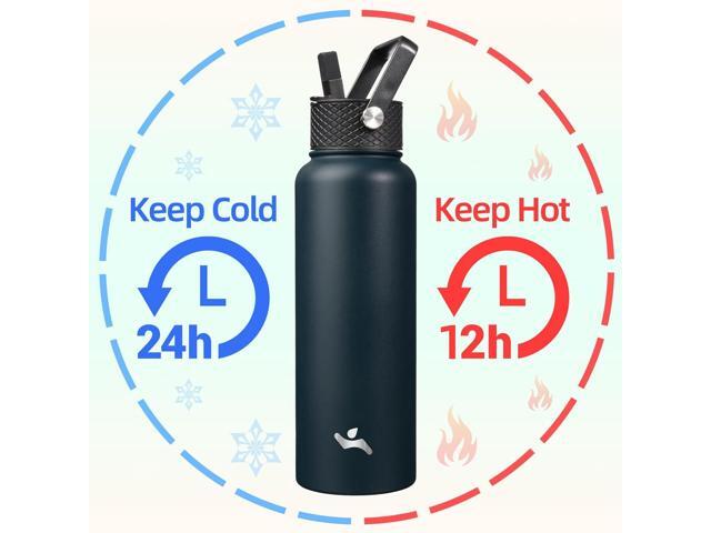 40oz Insulated Water Bottle Stainless Steel Sport Bottles with 3 Lids,Navy Blue