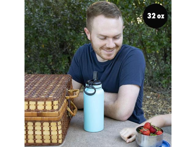 MIRA 32 oz Insulated Water Bottle - Stainless Steel Sports Flask with 2 Lids (Straw & Handle) - Cold Drink Thermo - Blue