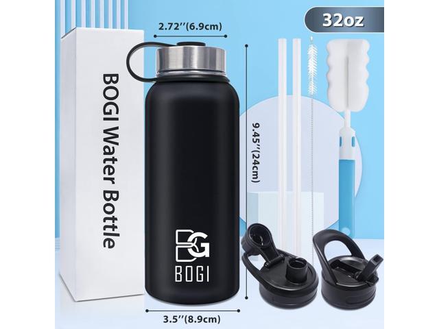 BOGI Insulated Water Bottle 32 oz, Double Wall Vacuum Stainless Steel Water Bottle with Straw and 3 Lids, Sweat-Proof Wide Mouth Metal Water Bottle...