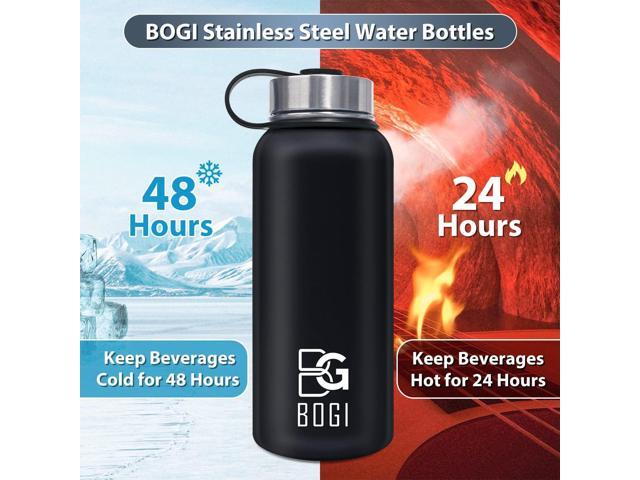 BOGI Insulated Water Bottle 32 oz, Double Wall Vacuum Stainless Steel Water Bottle with Straw and 3 Lids, Sweat-Proof Wide Mouth Metal Water Bottle...