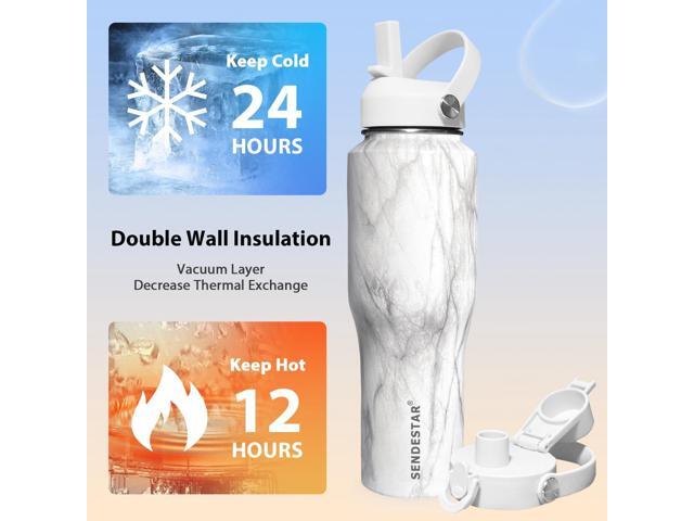 SENDESTAR 40oz Stainless Steel Water Bottle(Cold for 48 Hrs, Hot for 24 Hrs),Double Wall Vacuum Insulated Bottle with Straw Lid, Spout Lid and Flex...