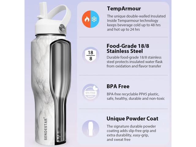 SENDESTAR 40oz Stainless Steel Water Bottle(Cold for 48 Hrs, Hot for 24 Hrs),Double Wall Vacuum Insulated Bottle with Straw Lid, Spout Lid and Flex...