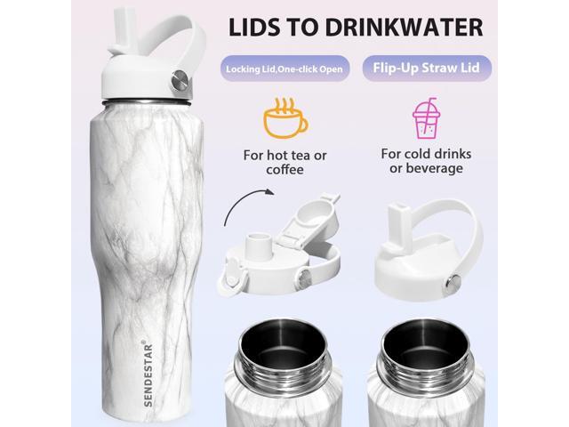 SENDESTAR 40oz Stainless Steel Water Bottle(Cold for 48 Hrs, Hot for 24 Hrs),Double Wall Vacuum Insulated Bottle with Straw Lid, Spout Lid and Flex...