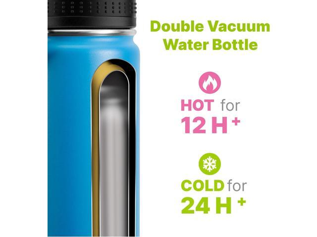 Kids Insulated Water Bottle-16 oz Stainless Steel Vacuum Wide Mouth Sports Flask with Silicone Boot-Reusable Metal Leak Proof Travel Water Bottle...