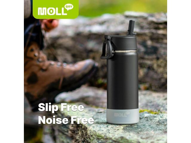 Insulated Water Bottle with Straw-18 oz Stainless Steel Double Wall Vacuum Wide Mouth Water Bottle with Silicone Boot for Travel, Sports (Black)