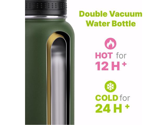 Insulated Water Bottle - 32 oz Stainless Steel Vacuum Wide Mouth Sports Flask With Silicone Boot - Reusable Metal Travel Bottle With Spout Lid...