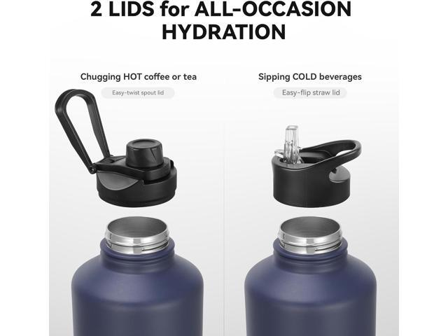 64 oz Insulated Water Bottle with Straw & Spout Lids, Stainless Steel Metal Half Gallon Water Jug with Paracord Handle, Double Wall Vacuum,...