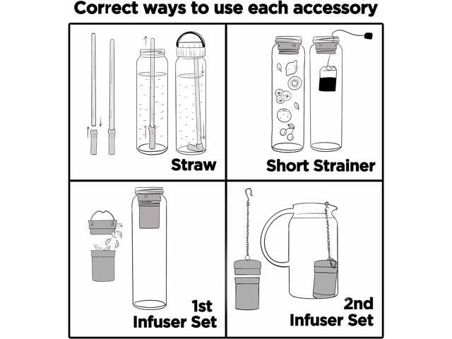 32oz Borosilicate Glass Water Bottle with Bamboo Lid and 2 Tea Infuser Sets for Fruit Infused Water and Cold Brew Coffee - Glass Tea Infuser Bottle...