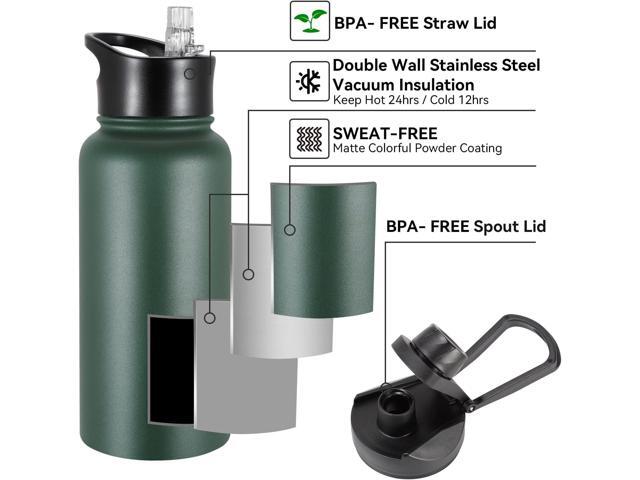32 oz Insulated Water Bottle Bulk 8 Pack, Stainless Steel Sports Water Bottles with Straw Lid & Wide Mouth Lids, Double Walled Vacuum, Leak Proof,...