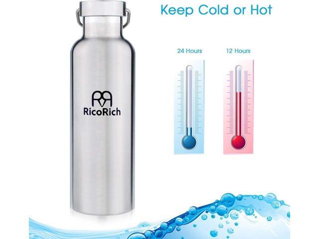 RicoRich Double Walled Vacuum Insulated Stainless Steel Sports Water Bottles,Travel Hydration Thermoses Bottle,BPA Free,26oz(750ml)(Silver)