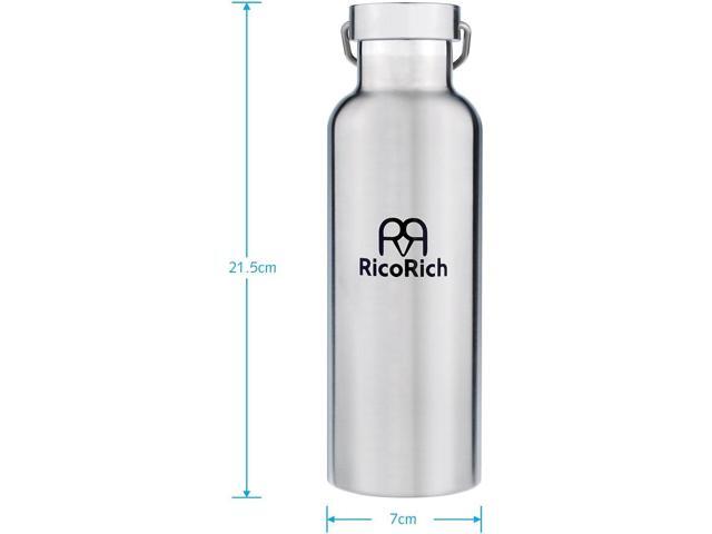 RicoRich Double Walled Vacuum Insulated Stainless Steel Sports Water Bottles,Travel Hydration Thermoses Bottle,BPA Free,26oz(750ml)(Silver)